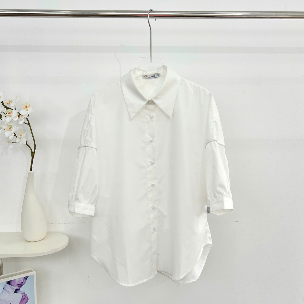 Ảnh Áo Sơ Mi Nữ 𝐂𝐂𝐇𝐀𝐓 Dáng Suông Tay Ngắn Laci Chất Liệu Cao Cấp 15FNT2003ST 4