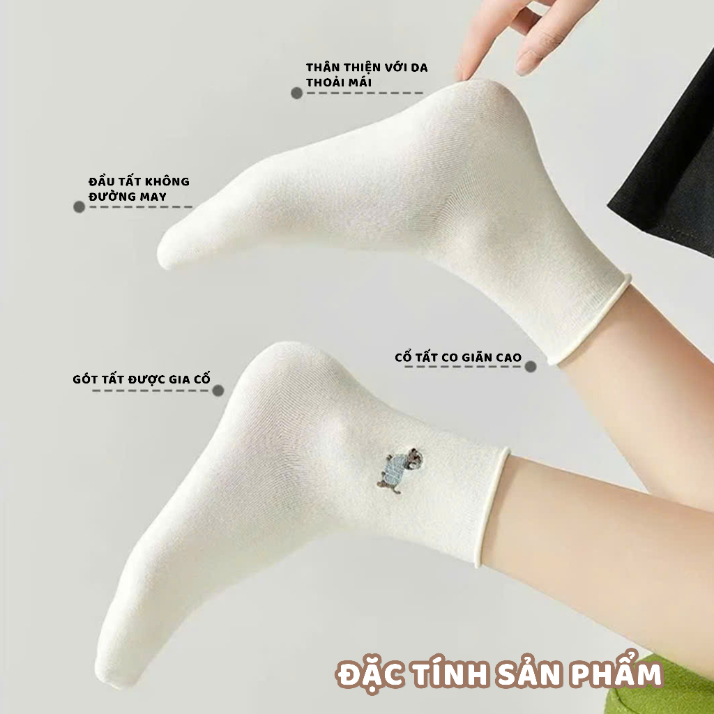 Tất vớ nữ cổ nhún họa tiết dệt dễ thương, chất liệu cotton mềm mịn co giãn 4 chiều - Ekiu Shop