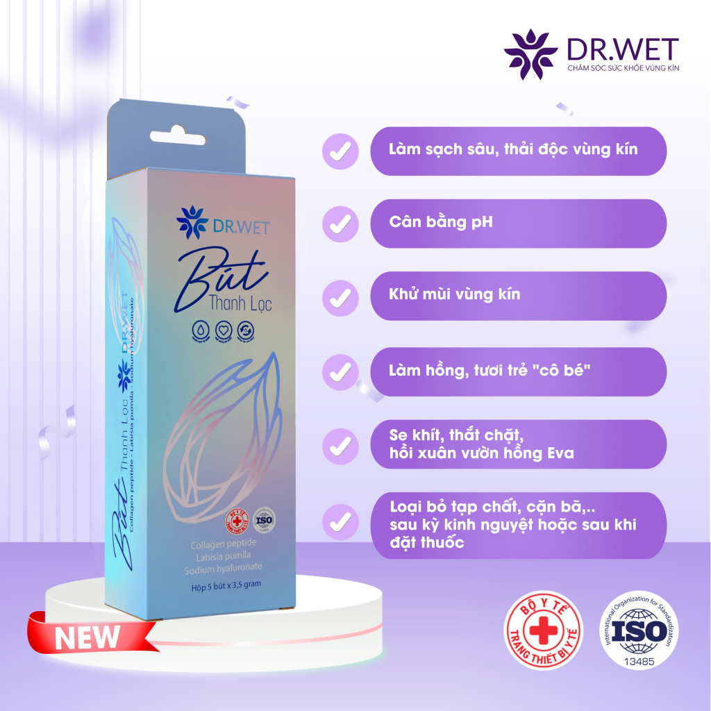 Bút Thanh Lọc Dr.Wet hỗ trợ trẻ hoá vùng kín, làm sạch chuyên sâu, an toàn lành tính, 5 bút/hộp