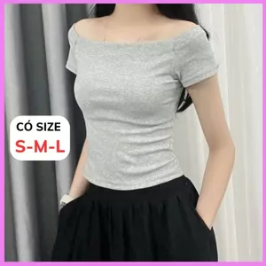 Áo Trễ Vai Ngắn Tay Dáng Vừa RANSHI Thiết Kế Bẹt Vai Ôm Body Mặc Đi Chơi Đi Cà Phê Chất Thun Gân - RA309