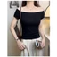 Áo Trễ Vai Ngắn Tay Dáng Vừa RANSHI Thiết Kế Bẹt Vai Ôm Body Mặc Đi Chơi Đi Cà Phê Chất Thun Gân - RA309