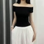 Áo Trễ Vai Ngắn Tay Dáng Vừa RANSHI Thiết Kế Bẹt Vai Ôm Body Mặc Đi Chơi Đi Cà Phê Chất Thun Gân - RA309