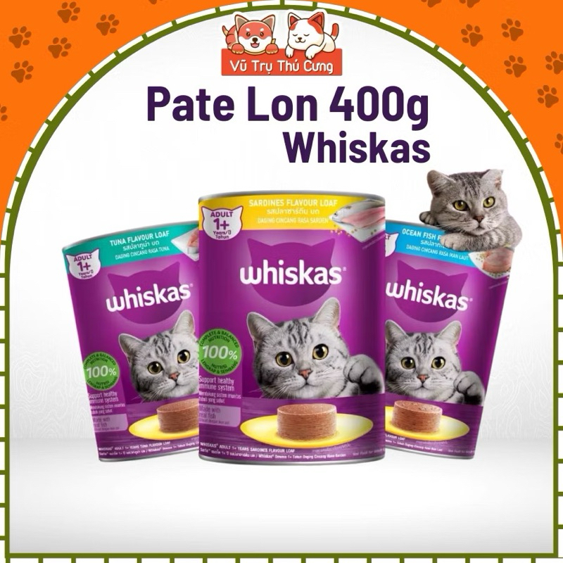 Combo 4 lon Pate Whiskas 400g cho Mèo (Mix 3 vị)
