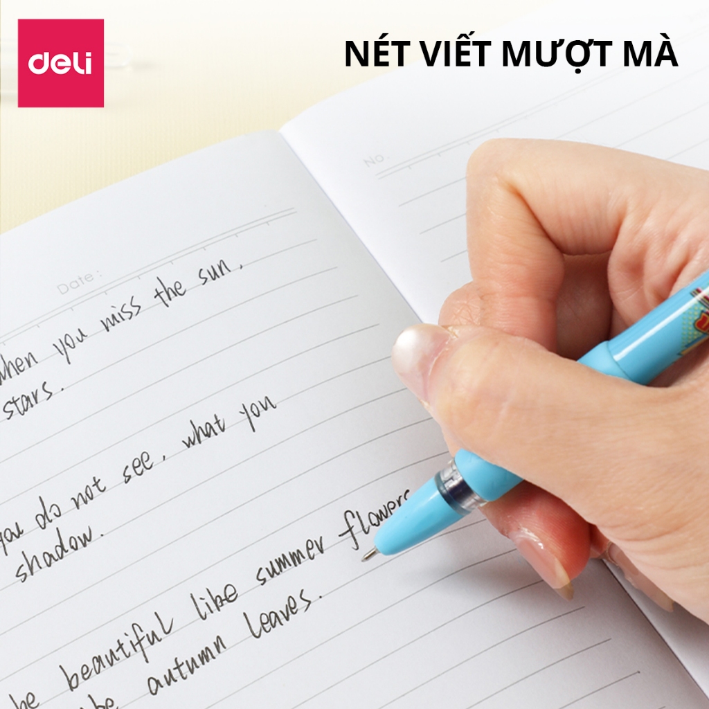 Combo 5 Bút Gel Superwings Deli Bút Bi Nước Học Sinh Mực Tím Xanh Đen Ngòi 0.5mm Có Đệm Tay Bé Tập Viết