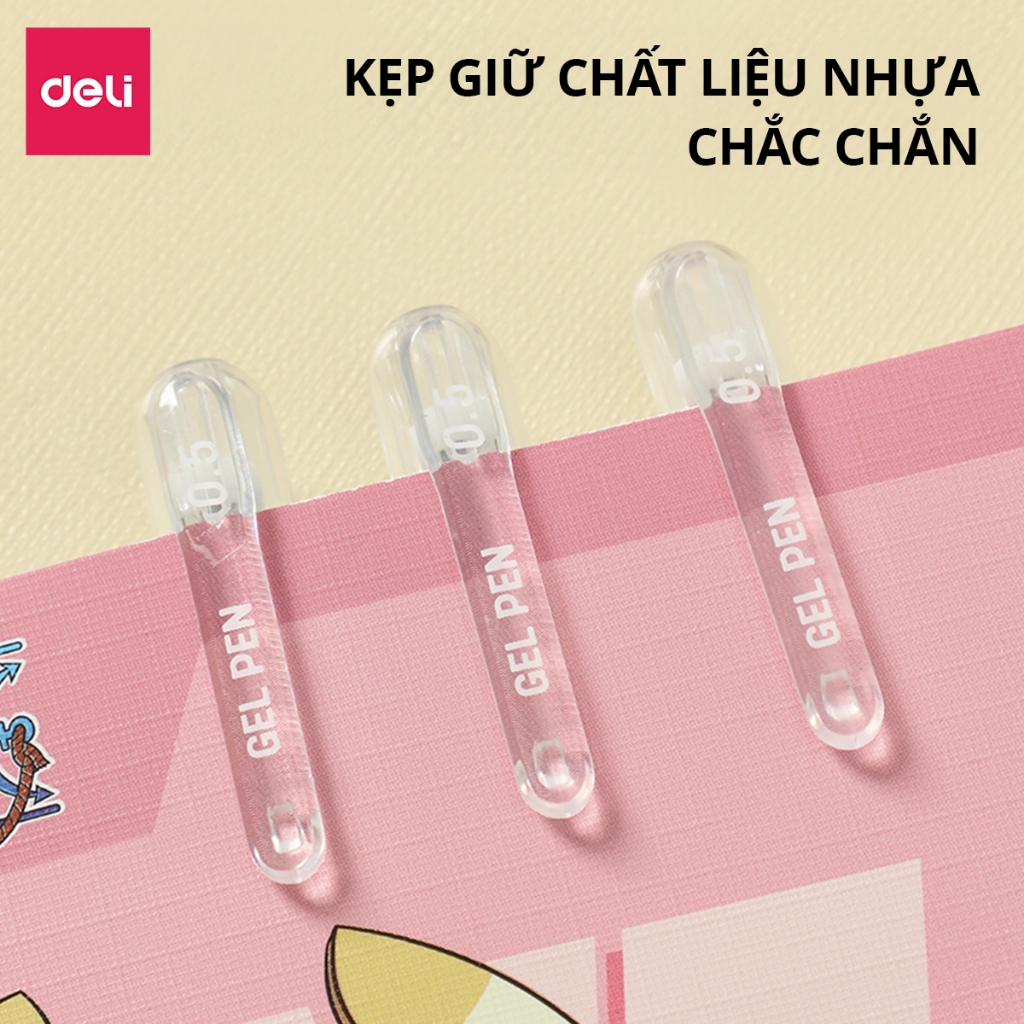Combo 5 Bút Gel Superwings Deli Bút Bi Nước Học Sinh Mực Tím Xanh Đen Ngòi 0.5mm Có Đệm Tay Bé Tập Viết