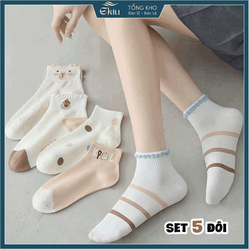 Tất vớ nữ cổ ngắn họa tiết capybara dễ thương, chất liệu mềm mịn co giãn thoáng khí - Ekiu Shop