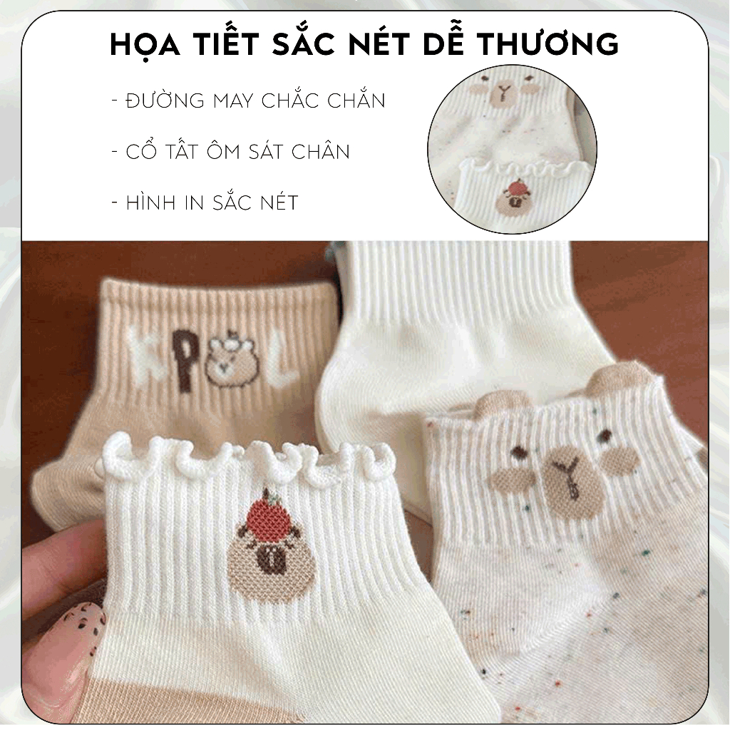 Tất vớ nữ cổ ngắn họa tiết capybara dễ thương, chất liệu mềm mịn co giãn thoáng khí - Ekiu Shop