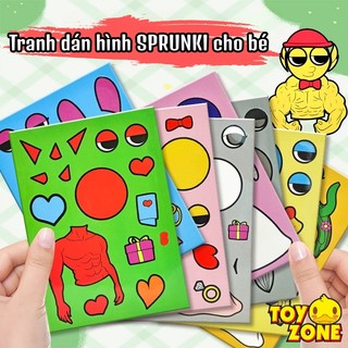 Đồ Chơi Tranh Dán 8in1 Hình Incredibox Sprunki Cỡ Lớn Tặng Kèm Sticker, Set 8 Tấm Hình Dán Thủ Công Sprunki Cho Bé