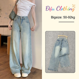 Quần Jean Bigsize Nữ Màu Bụi Wash Sáng Xanh Dơ Phong Cách Vintage Cho Chubby 50-92kg Q547