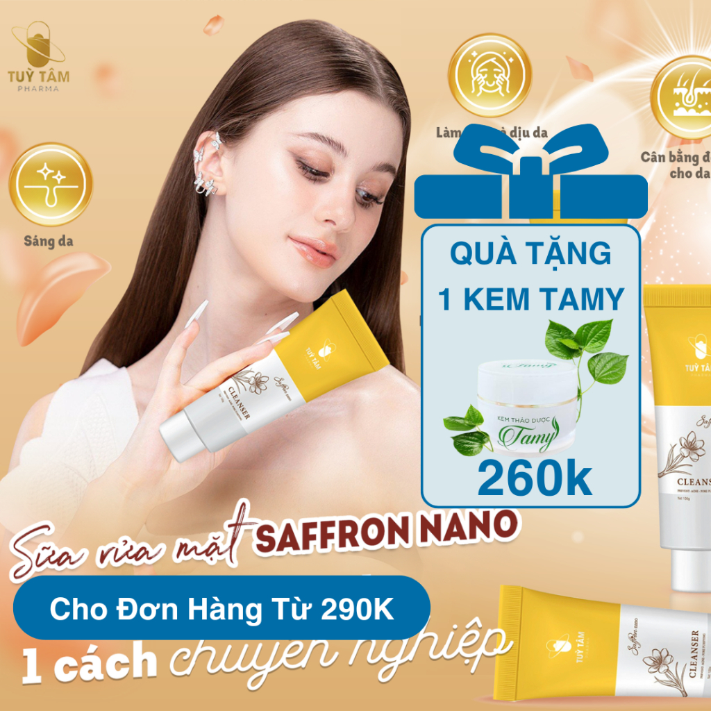 Sữa rửa mặt Saffronano - Tùy Tâm Pharma, sạch sâu, ngừa mụn, da láng mịn, chiết xuất từ hoa nhuỵ huệ tây - Nữ