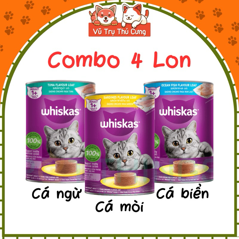 Combo 4 lon Pate Whiskas 400g cho Mèo (Mix 3 vị)