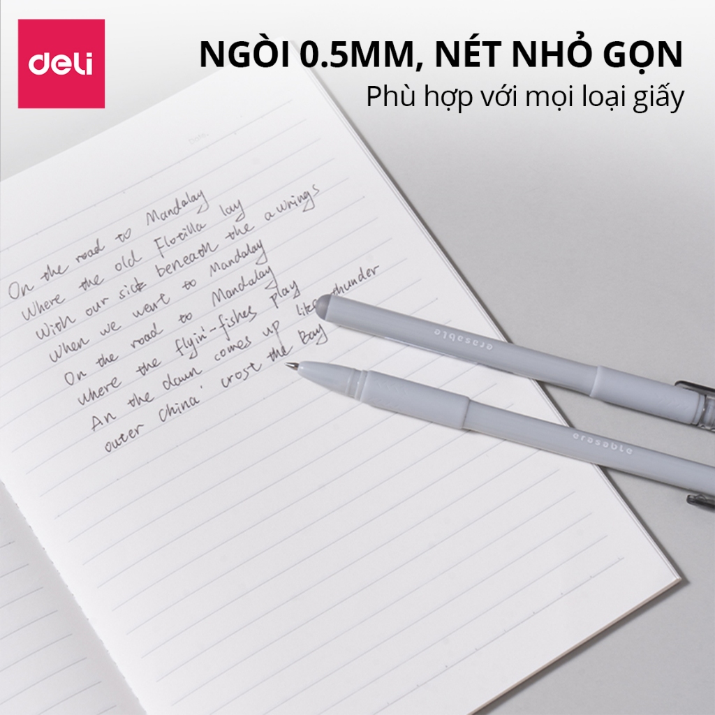[TRỢ GIÁ] Combo 3/5/12 Bút Gel Xóa Được Deli Bút Gel Bút Bi Mực Xanh/ Đen/ Tím Ngòi 0.5mm Chữ Đẹp Xóa Sạch Học Sinh