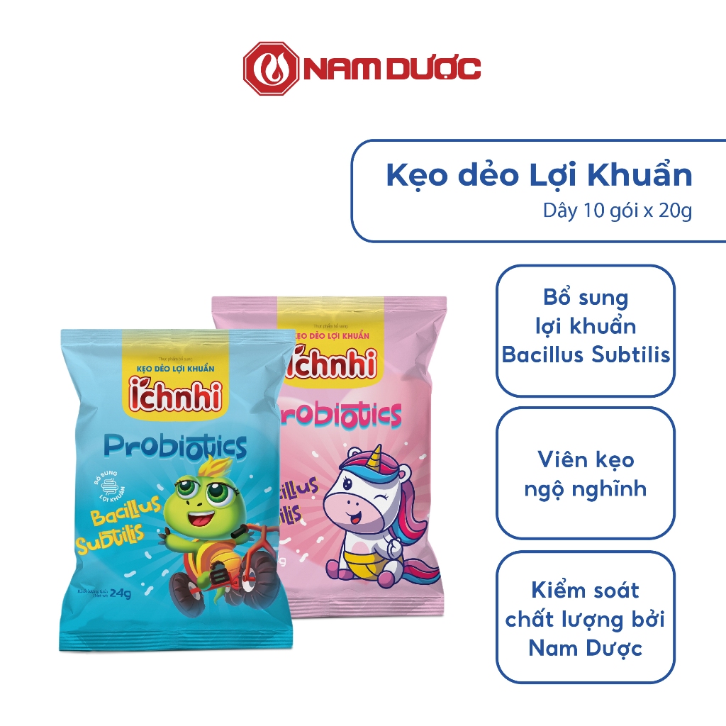 Ảnh Kẹo dẻo lợi khuẩn Ích Nhi (dây 10 gói) chứa lợi khuẩn bacillus subtilis hỗ trợ tiêu hóa 1