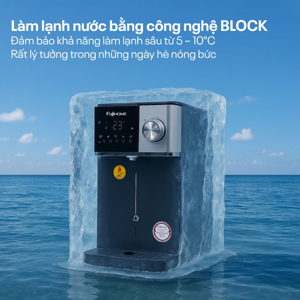 Máy lọc nước nóng lạnh trực tiếp Nhập Khẩu FUJIHOME WP302C, Cây lọc nước khử khuẩn UV có chỉ số TDS chọn nhiệt độ nóng