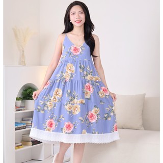 [XẢ KHO GIÁ SỐC] Váy đầm ngủ hai dây phối ren dễ thương mặc nhà vải Cotton lụa tự nhiên MEV0550