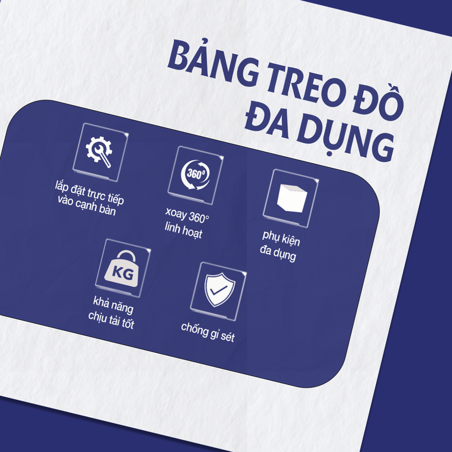 Bảng treo đồ UPGEN BT03 đa năng, thiết kế lắp đặt trên và dưới mặt bàn