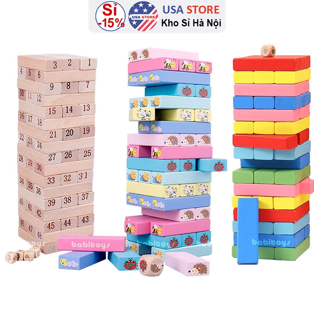 Bộ Đồ Chơi Rút Gỗ 54 Thanh Xếp Hình Domino Xả Stress – Trò Chơi Gắn Kết Gia Đình