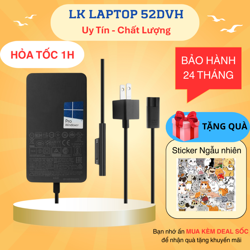 Sạc Surface Pro 3 4 5 6 7 8 9 15V - 4A / 44W - 65W 102W - Sạc Surface Book/ Sạc Surface Laptop Bảo hành 24 Tháng
