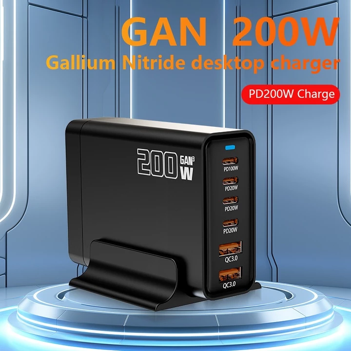 Bộ sạc nhanh trạm sạc Gan 3 100W 140W 200W 600W 800W 6 cổng USB A Type C đa cổng Sạc Laptop máy tính xách tay điện thoạ