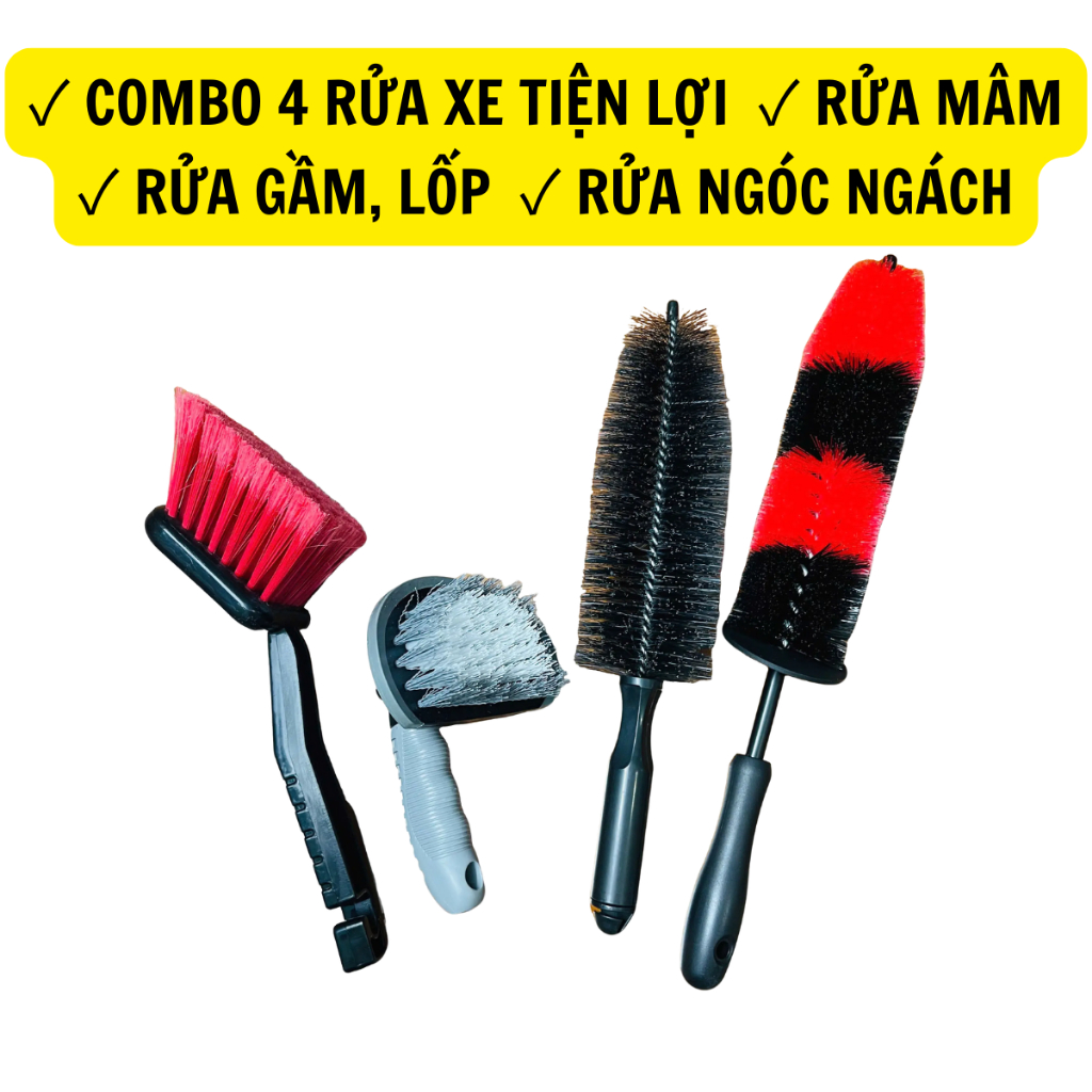 SGN1 COMBO 4 Cọ Rửa Xe, Cọ Mâm Lazang, Bàn Chải Lốp, Rửa Xe Đa Năng ...