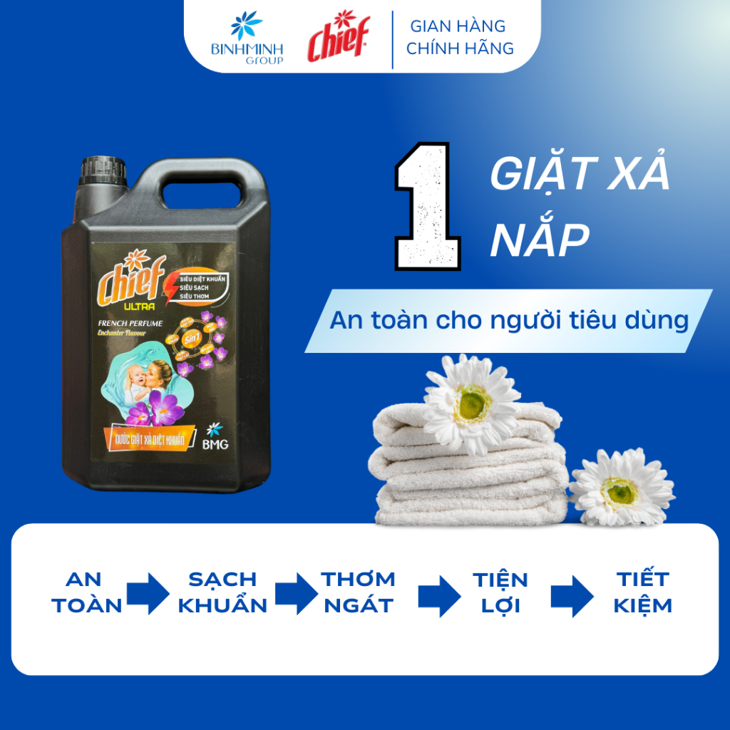 Nước Giặt Xả Chief Ultra 5Kg Hương Enchanter Siêu Thơm Siêu Sạch