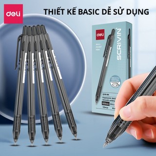 Combo 5 Bút Bi Bấm Ngòi 0.5mm Deli Bút Bi Dầu Mực Xanh Đen Đỏ Mực Đều Viết Đẹp Chính Hãng Cho Học Sinh Văn Phòng