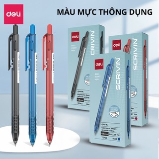 Combo 5 Bút Bi Bấm Ngòi 0.5mm Deli Bút Bi Dầu Mực Xanh Đen Đỏ Mực Đều Viết Đẹp Chính Hãng Cho Học Sinh Văn Phòng