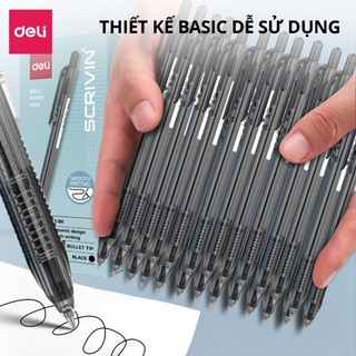 Combo 5 Bút Bi Bấm Ngòi 0.5mm Deli Bút Bi Dầu Mực Xanh Đen Đỏ Mực Đều Viết Đẹp Chính Hãng Cho Học Sinh Văn Phòng