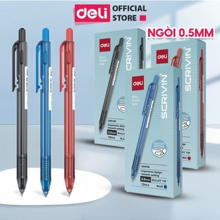 Combo 5 Bút Bi Bấm Ngòi 0.5mm Deli Bút Bi Dầu Mực Xanh Đen Đỏ Mực Đều Viết Đẹp Chính Hãng Cho Học Sinh Văn Phòng