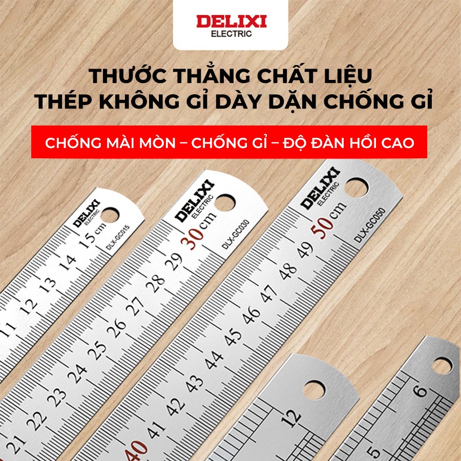 Thước Kẻ Thép DELIXI Cao Cấp 15cm, 20cm Nhỏ Gọn, Tiện Lợi, Chất Liệu Tốt Chống Mòn Gỉ