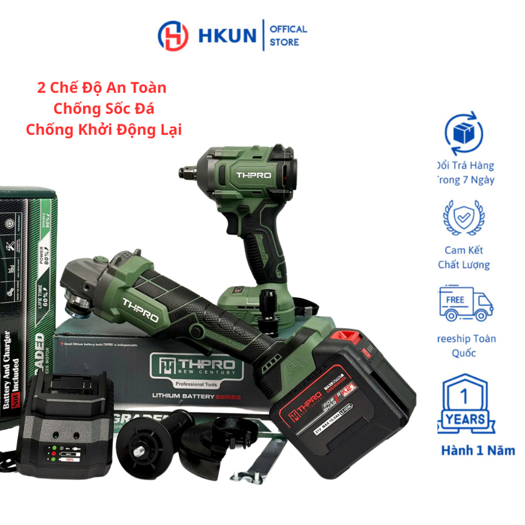 Combo Máy Cắt THPRO TH-8100, Máy Siết Bulong TH-6360Pro  Động Cơ Không Chổi Than, Chân Pin Phổ Thông Tặng Đầu Chuyển Vít