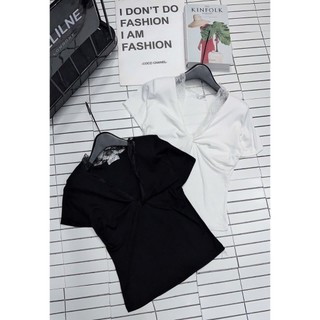 Áo thun Zip Nữ CỔ  V Phối Ren Nữ Nhẹ Nhàng Ôm BODY