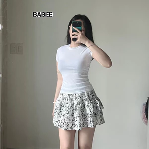Chân Váy Hoa Nhí Nữ BABEE Dáng Ngắn Phối Bèo Xoè 2 Tầng Có Quần Trong Chất Lụa Mango Mịn Mát