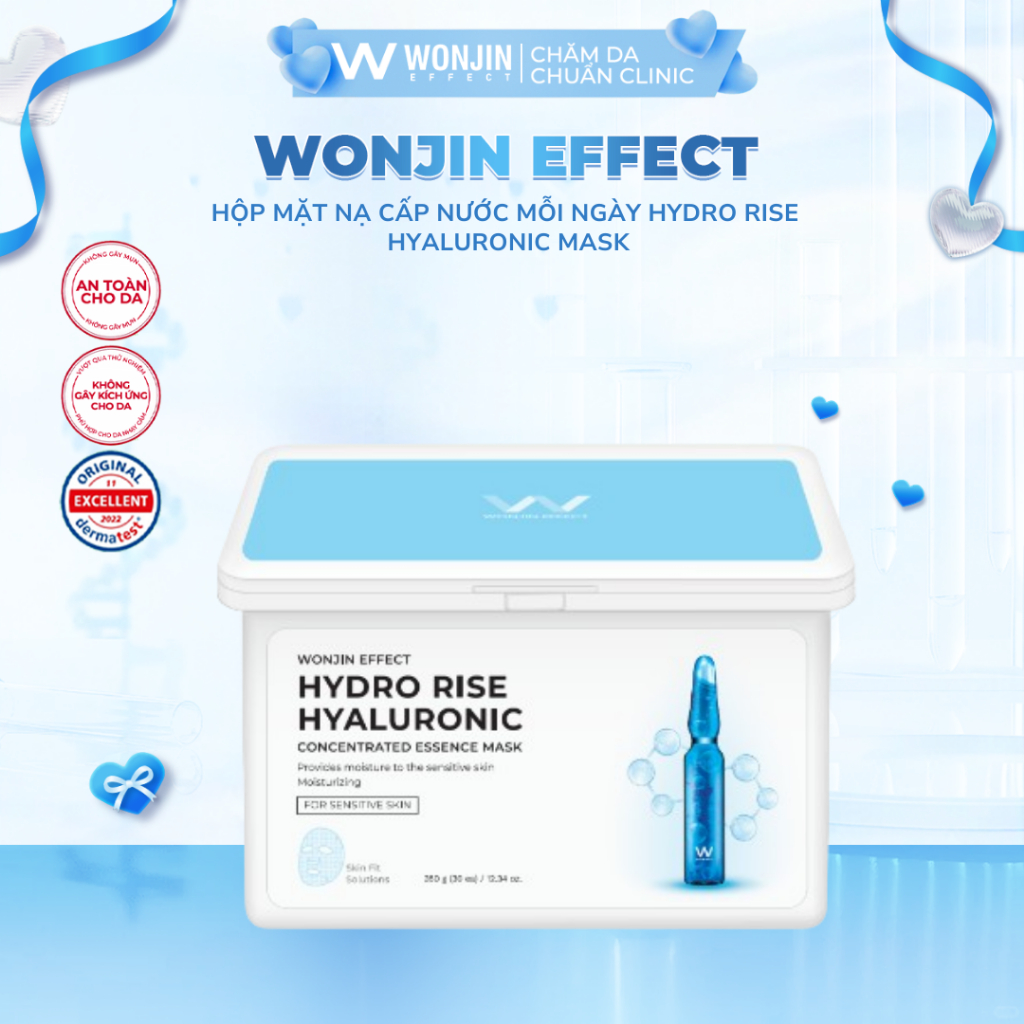 Hộp 30 Mặt Nạ Giúp Cấp Nước Wonjin Effect Hydro Rise Hyaluronic Mask 350g