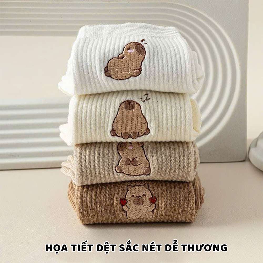Tất vớ cổ lửng hình dệt Capybara phong cách dễ thương, chất liệu mềm mại thoáng khí - Ekiu Shop