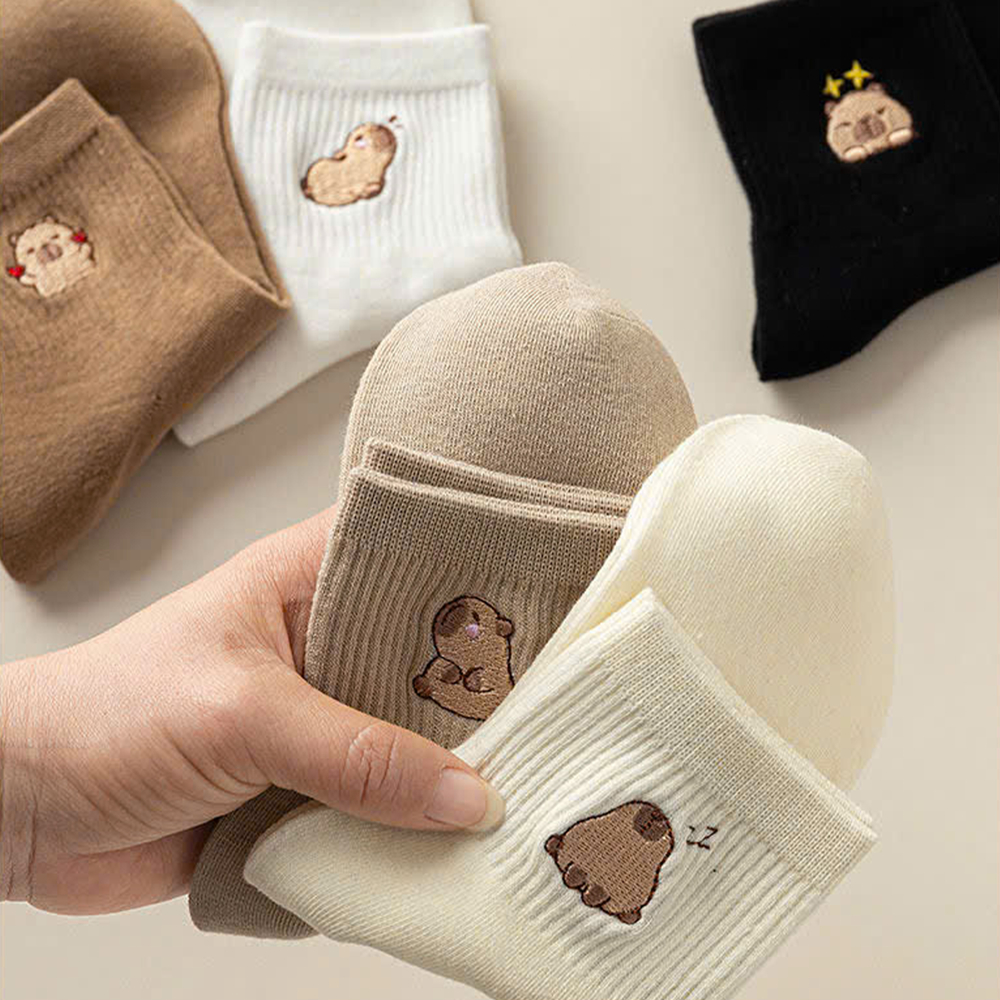Tất vớ cổ lửng hình dệt Capybara phong cách dễ thương, chất liệu mềm mại thoáng khí - Ekiu Shop