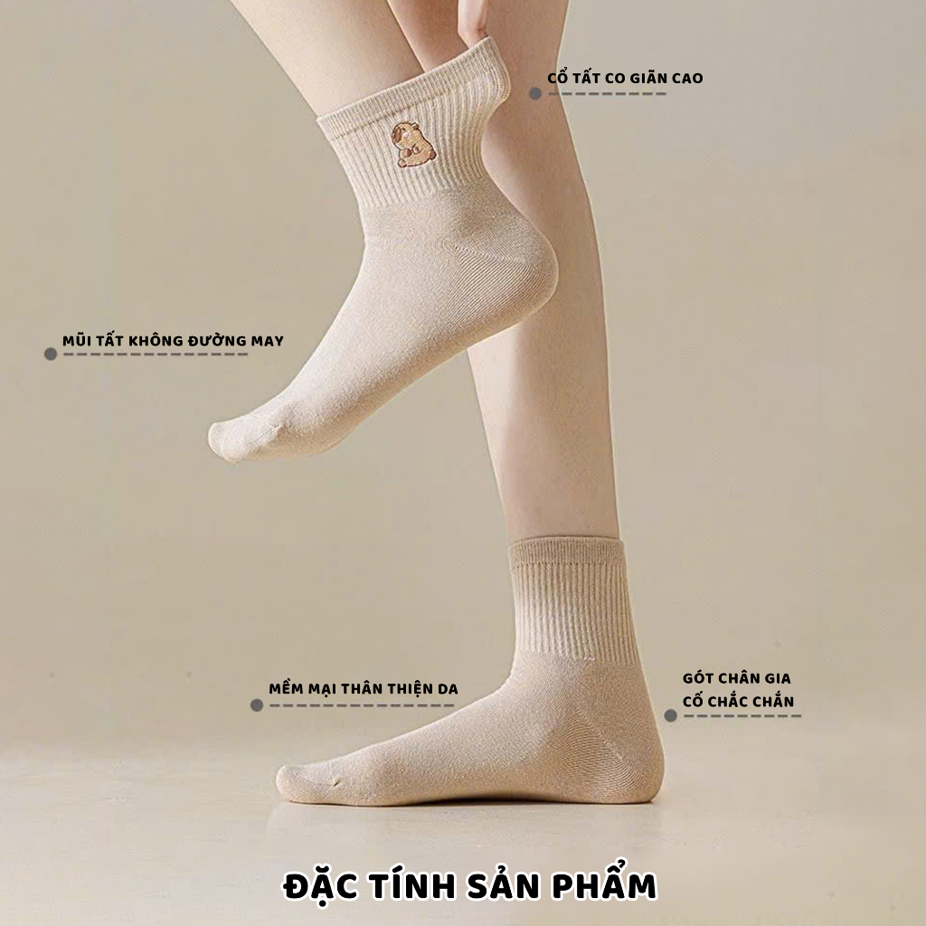 Tất vớ cổ lửng hình dệt Capybara phong cách dễ thương, chất liệu mềm mại thoáng khí - Ekiu Shop