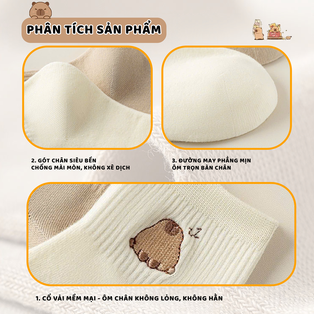 Tất vớ cổ lửng hình dệt Capybara phong cách dễ thương, chất liệu mềm mại thoáng khí - Ekiu Shop