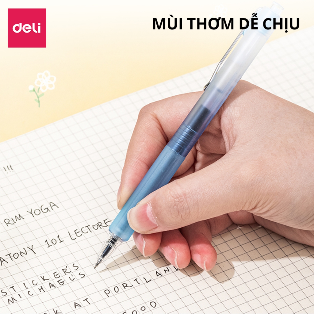 Bút Gel Có Mùi Thơm Deli - Bút Gel Viết Gel Bấm Hương Hoa Thơm Ngòi 0.5mm Mực Đều Viết Đẹp Viết Bài Viết Sổ Tay