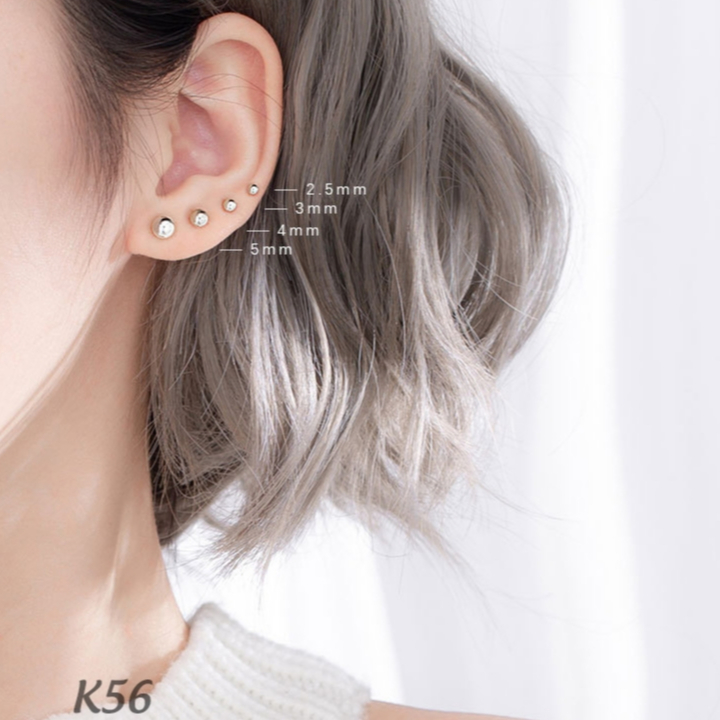 Khuyên tai bạc nam minidot tròn trơn nhiều size màu đen vàng trắng (1 chiếc) | GEMY SILVER K245 K56