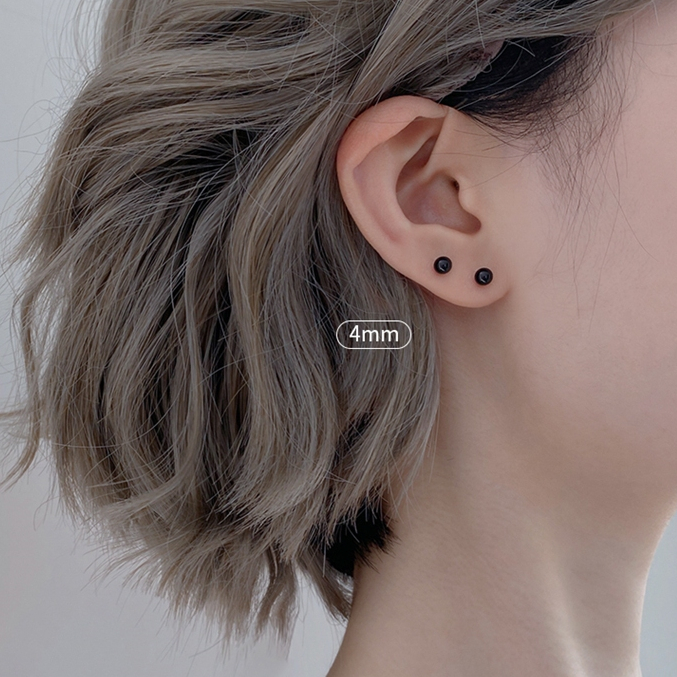 Khuyên tai bạc nam minidot tròn trơn nhiều size màu đen vàng trắng (1 chiếc) | GEMY SILVER K245 K56
