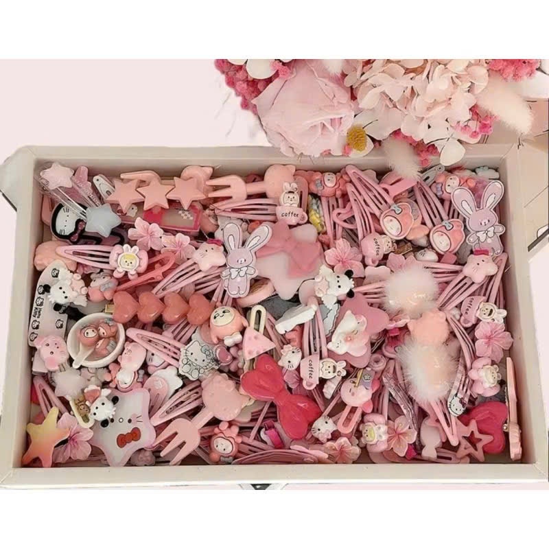 Sét 50 kẹp tóc mẫu dành cho bé yêu bé điệu, KẸP TÓC XINH - MÃ: KEP2597 Sét 50 kẹp tóc màu hồng mẫu Hello Kitty