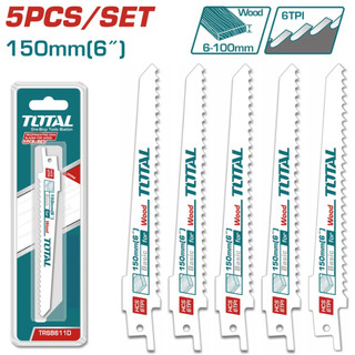 TOTAL Bộ 5 lưỡi cưa kiếm 150mm cắt gỗ TRSB611D