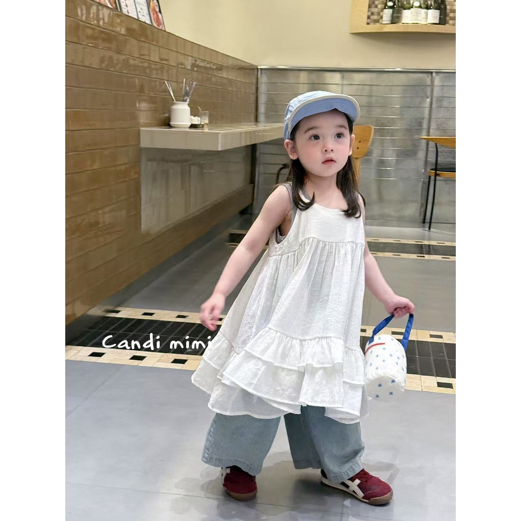 CANDI MIMI Váy babydoll hai dây trắng tiểu thư - Phong cách Hàn Quốc