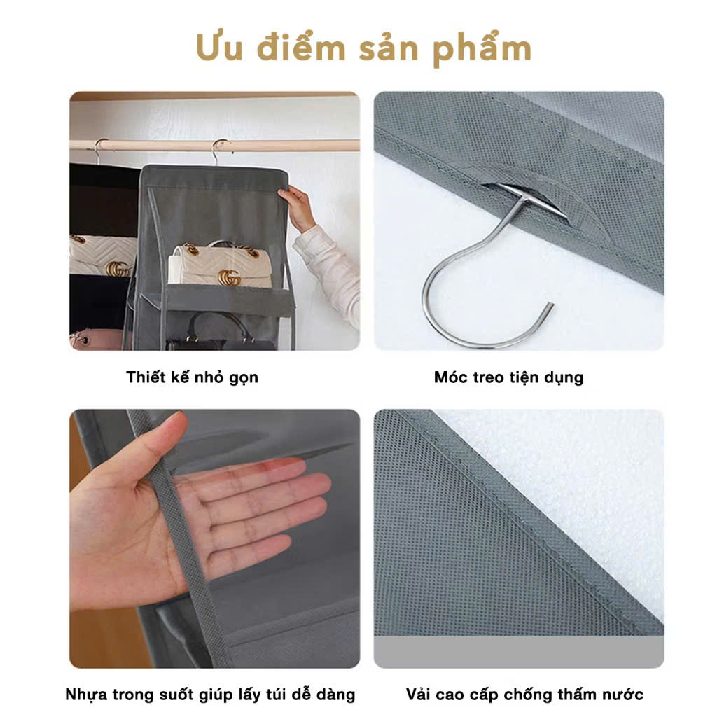 Túi Treo Giỏ Xách Chống Bụi Trong Suốt,Giỏ Treo Túi Xách 6 Ngăn Tiện Lợi - TÚI ĐỰNG TÚI XÁCH TIẾT KIỆM KHÔNG GIAN TỦ