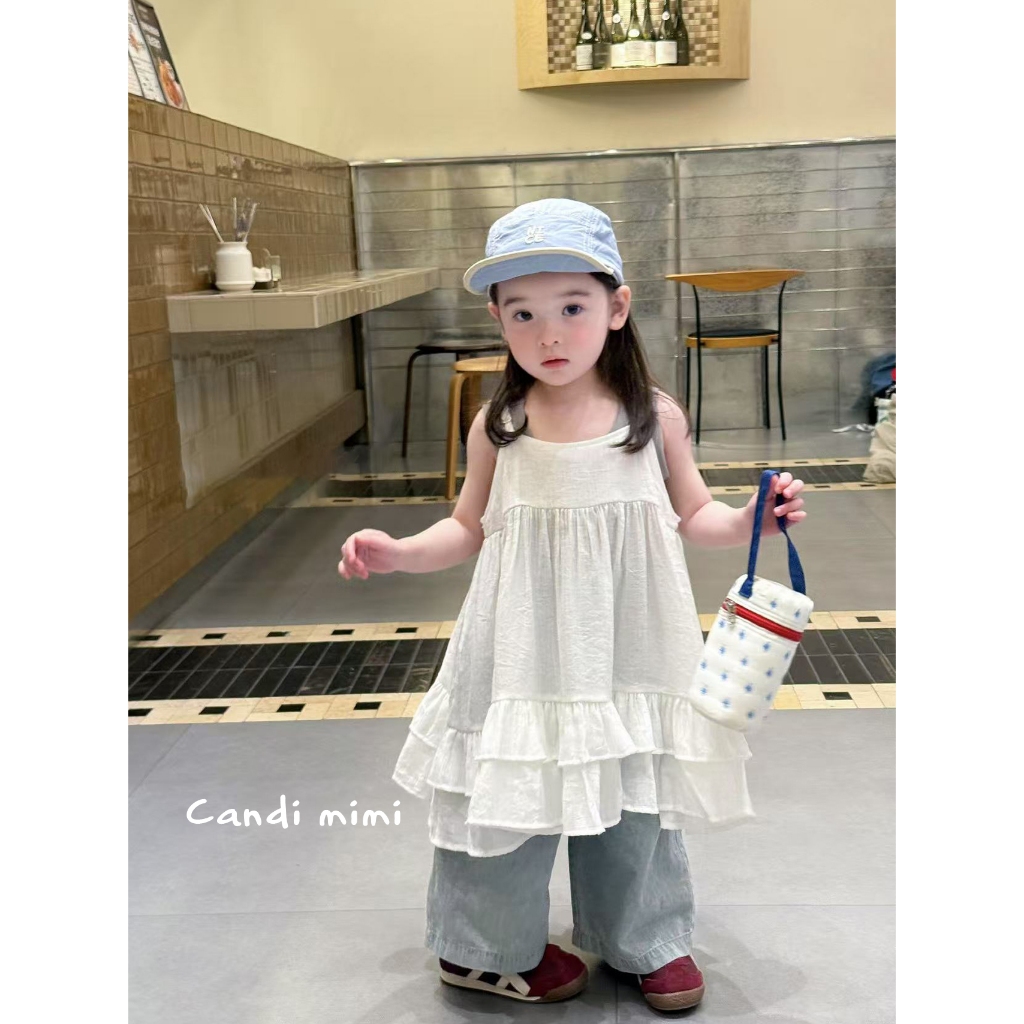 CANDI MIMI Váy babydoll hai dây trắng tiểu thư - Phong cách Hàn Quốc