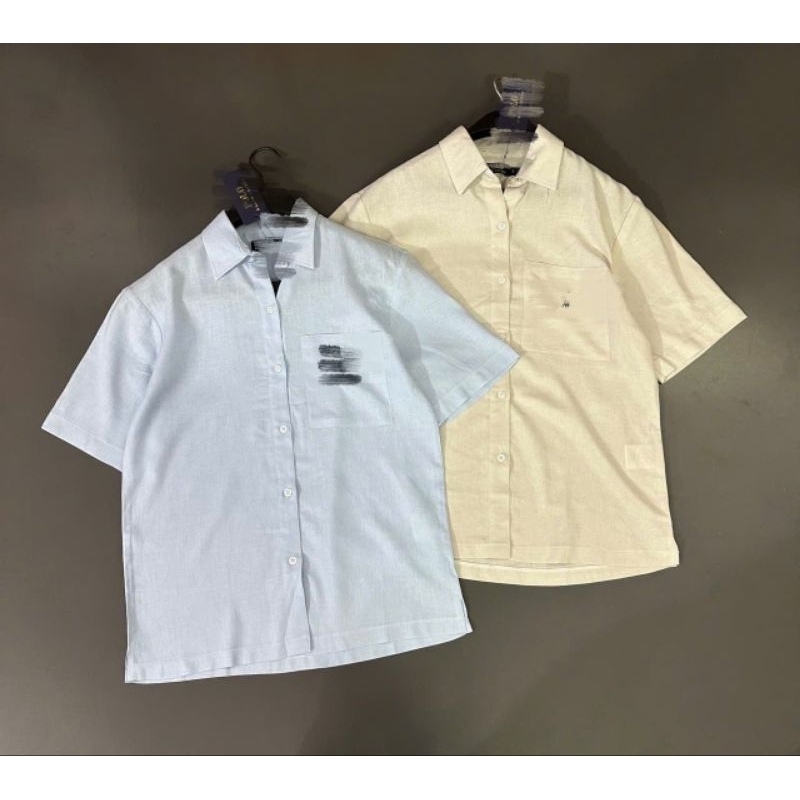 (BomoHouse) Áo sơmi linen tay ngắn nữ pol0*