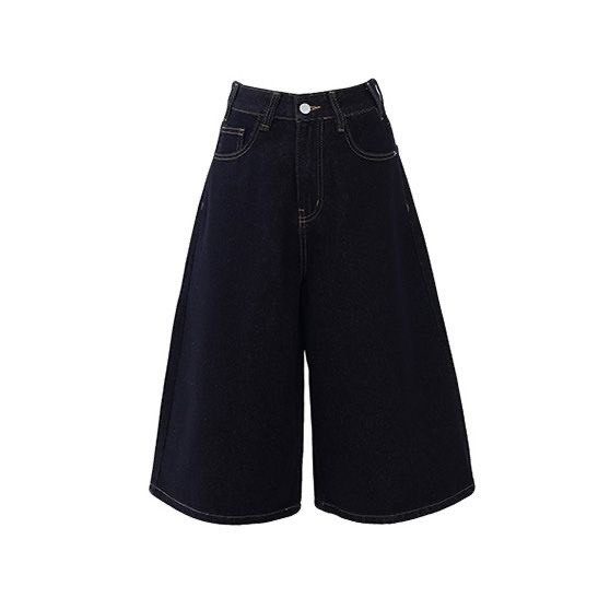 Quần jean short lửng ống rộng capri xanh đen trơn QJL001 - Tiktik