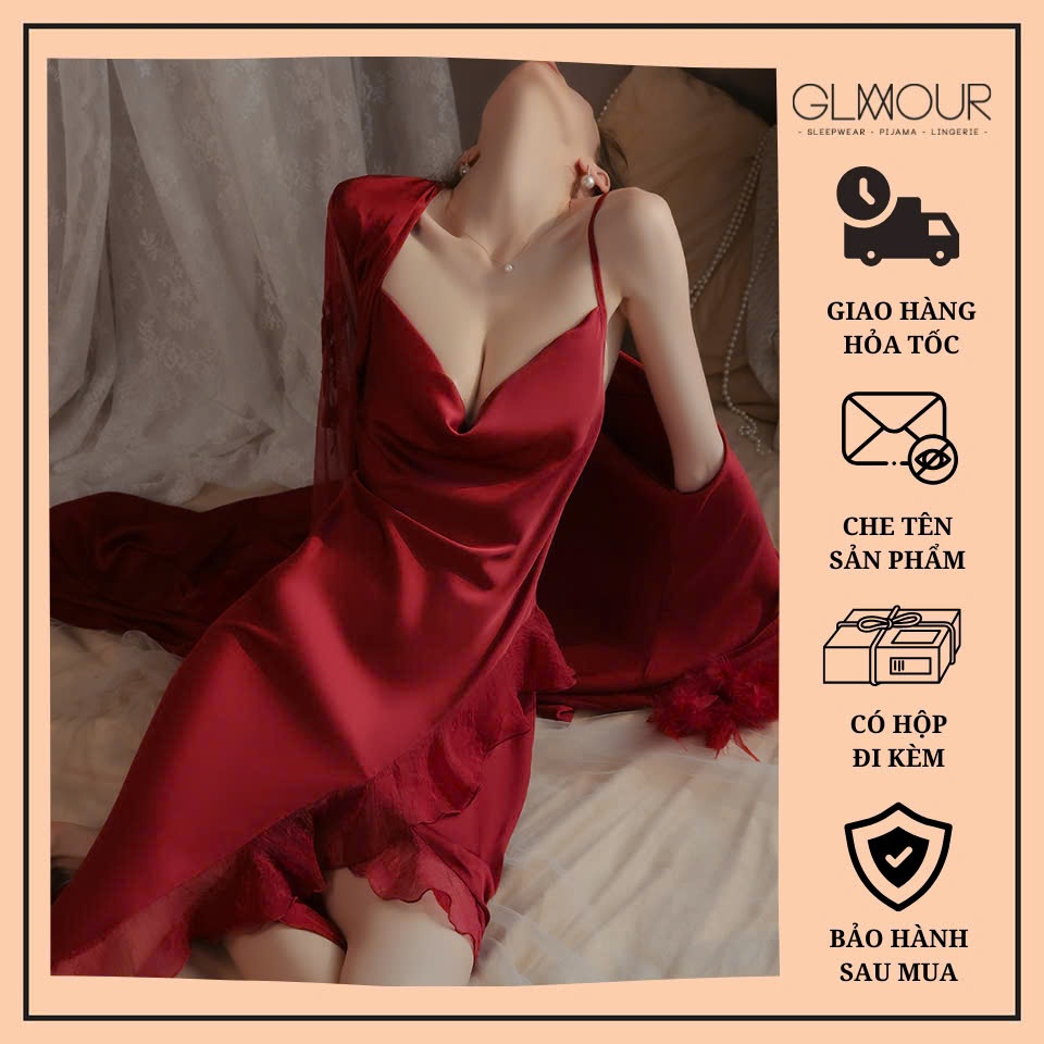 Váy ngủ hai dây lụa satin cao cấp Glamour Đầm mặc nhà gợi cảm quyến rũ (MS08)