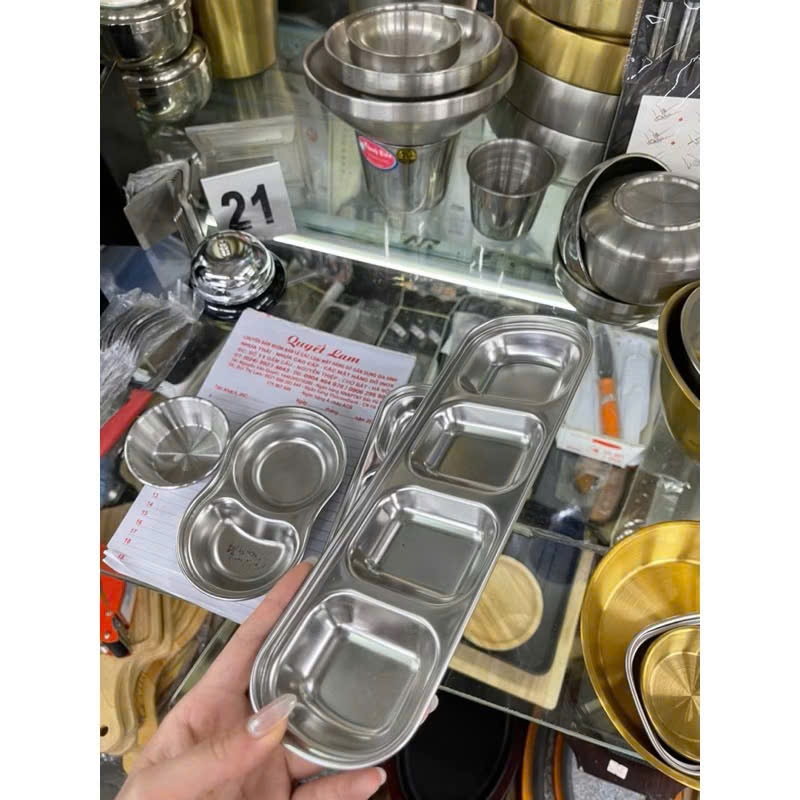 Khay đựng nước chấm inox 304 cao cấp, khay đựng gia vị 3 ngăn 4 ngăn siêu bền kháng khuẩn không gây ẩm mốc